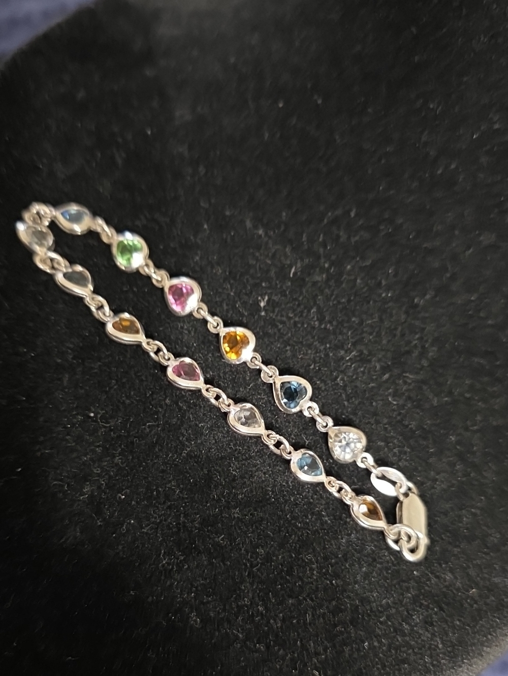 Sterling Silver Multicolor Heartshaped Gemstone Bracelet